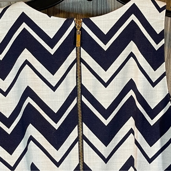 Eliza J Blue Chevron Printed Sheath White Exposed Zip Cocktail Dress Size 4 - Picture 4 of 6